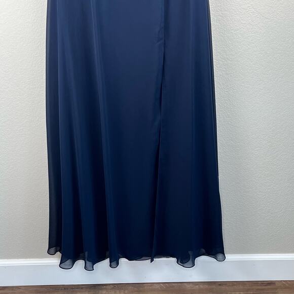After Six Chiffon Midnight Blue Off-The-Shoulder Basque Neck Maxi Dress 4 NWOT - Picture 9 of 14